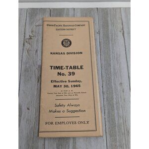 Used Union Pacific Railroad Eastern District Kansas Division Time-Table No. 39